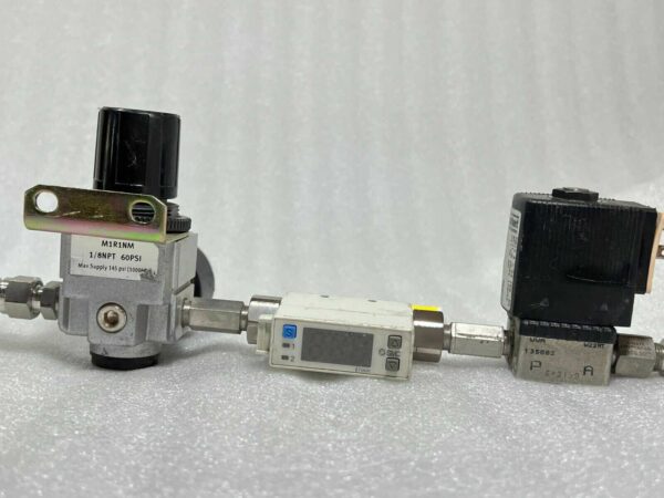 Burkert 6013 A Solenoid Valve &SMC PFM710-N01-B-M Digital Flow Switch & M1R1NM - Image 3
