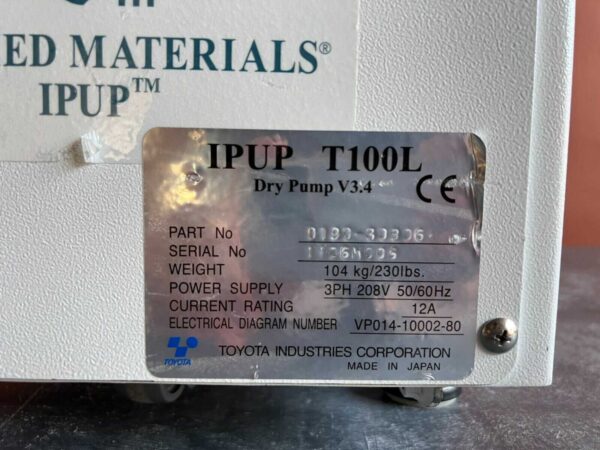 IPUP T100L TOYOTA - AMAT Applied Materials Dry Pump 0190-30906 - Image 4